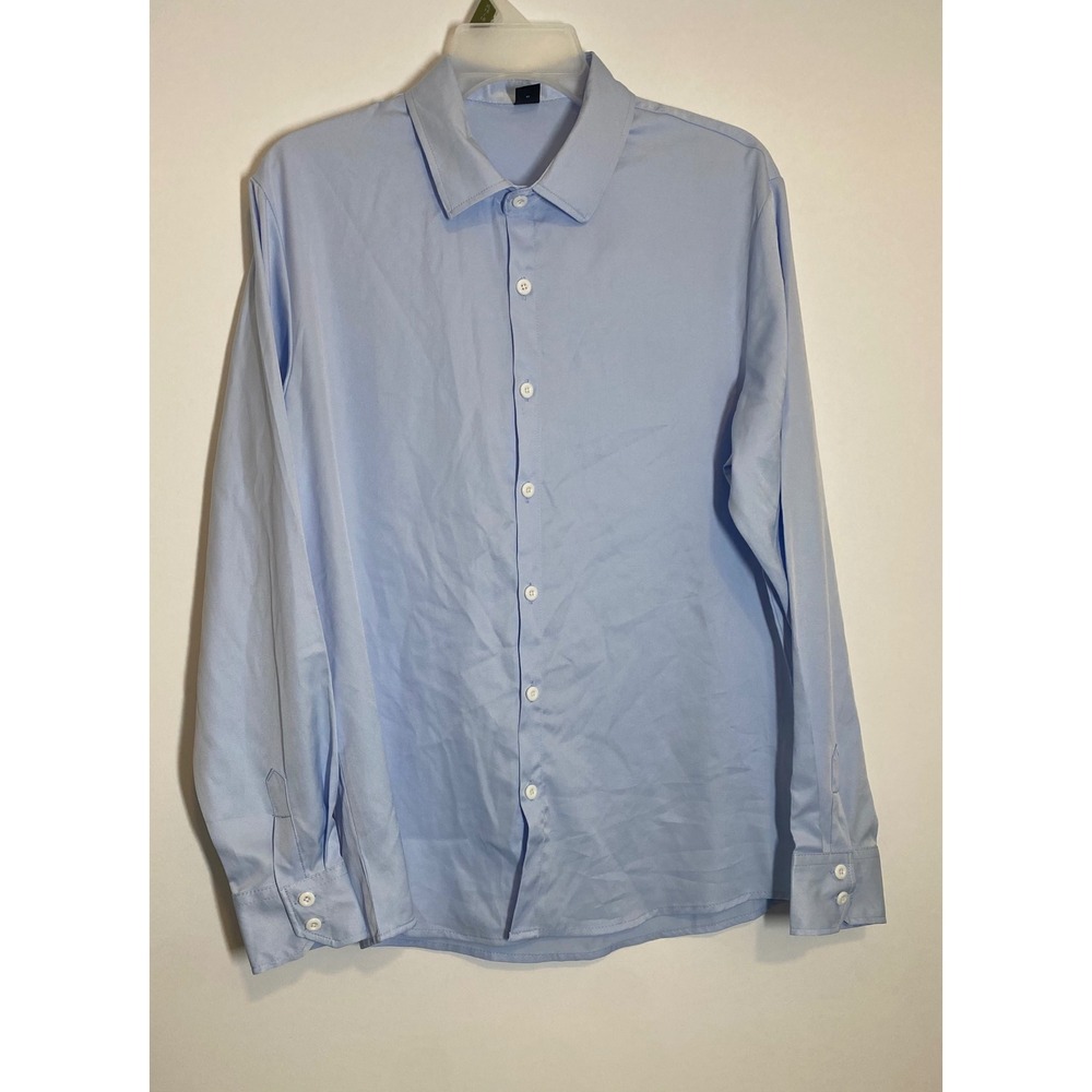 SHEIN Women Light Blue Long Sleeve Button Down Blouse Shirt Size M